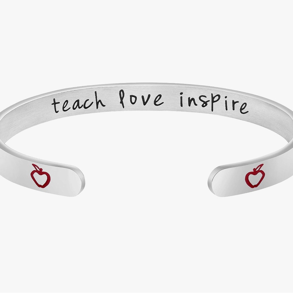Silver Inspirational Bracelet with Red Heart